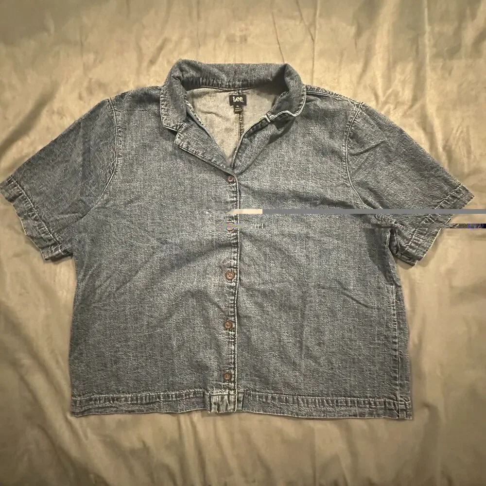 Vintage Lee Shirt Mens XL Denim Button Collar Short Sleeve 00s Preppy